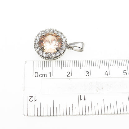 925 Sterling Silver Round-Cut Champagne & White C Z Mini Charm Pendant