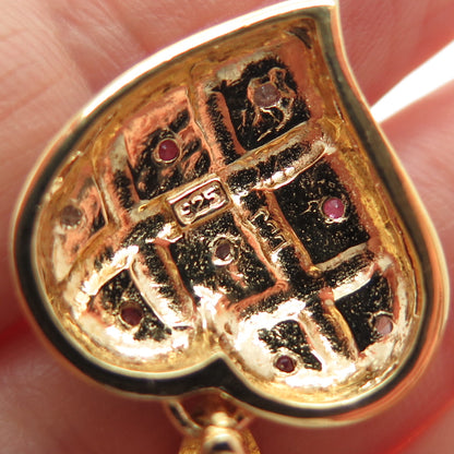 DBJ DEE BERKLE 925 Sterling Silver Gold Plated Real Diamond & Ruby Heart Pendant