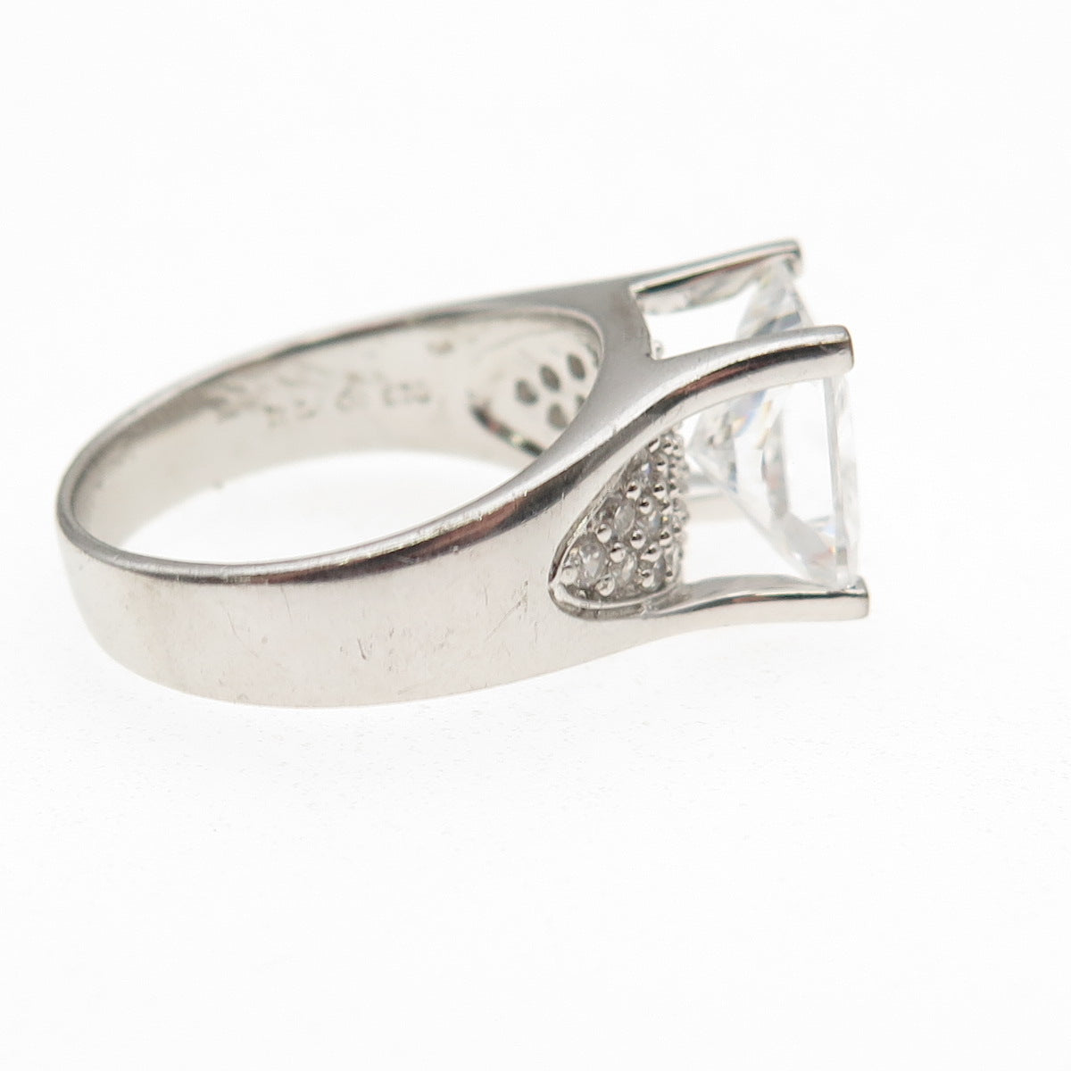 925 Sterling Silver Princess & Round-Cut C Z Engagement Ring Size 7