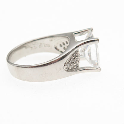 925 Sterling Silver Princess & Round-Cut C Z Engagement Ring Size 7