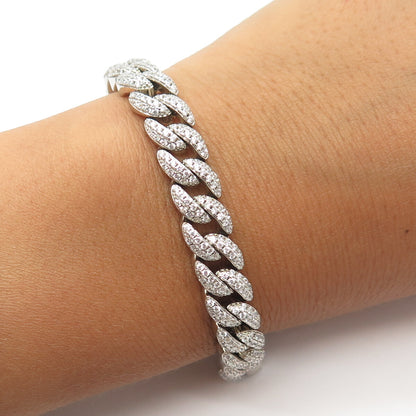 925 Sterling Silver White C Z Curb Link Bracelet 7"