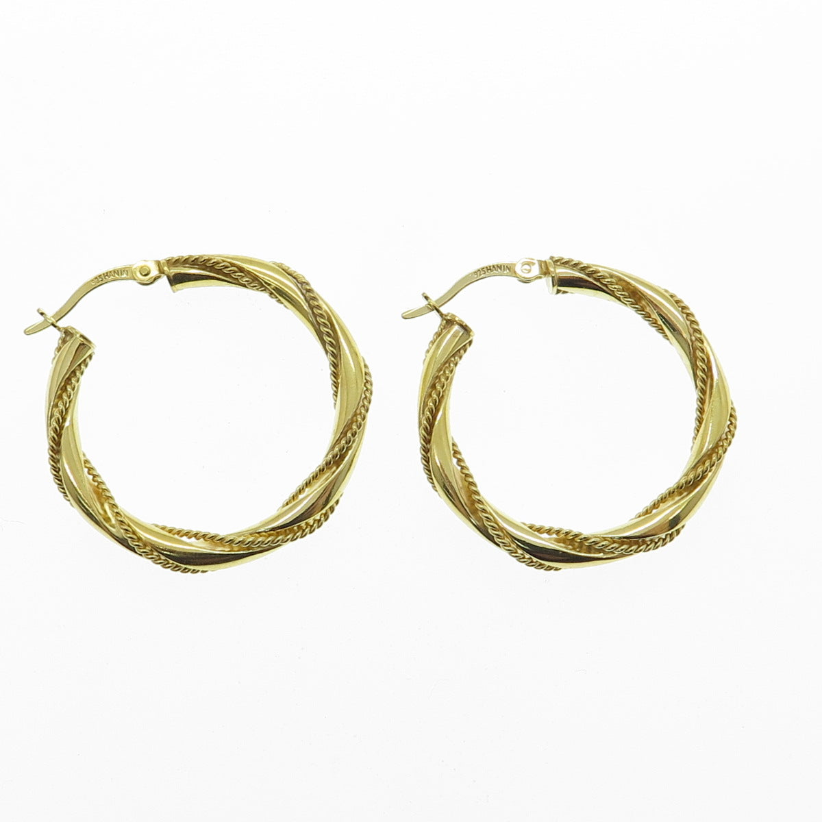 HAN 925 Sterling Silver Gold Plated Twisted Rope Hoop Earrings