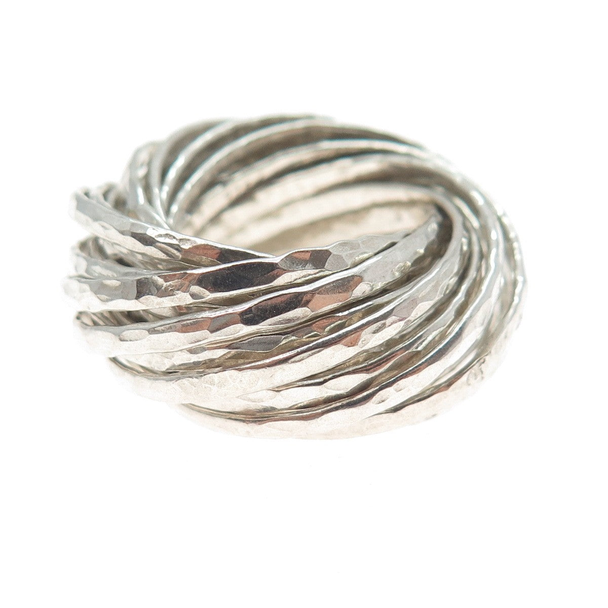 925 Sterling Silver Vintage Interlocked Hammered Multi-Band Ring Size 9.25