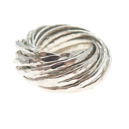 925 Sterling Silver Vintage Interlocked Hammered Multi-Band Ring Size 9.25