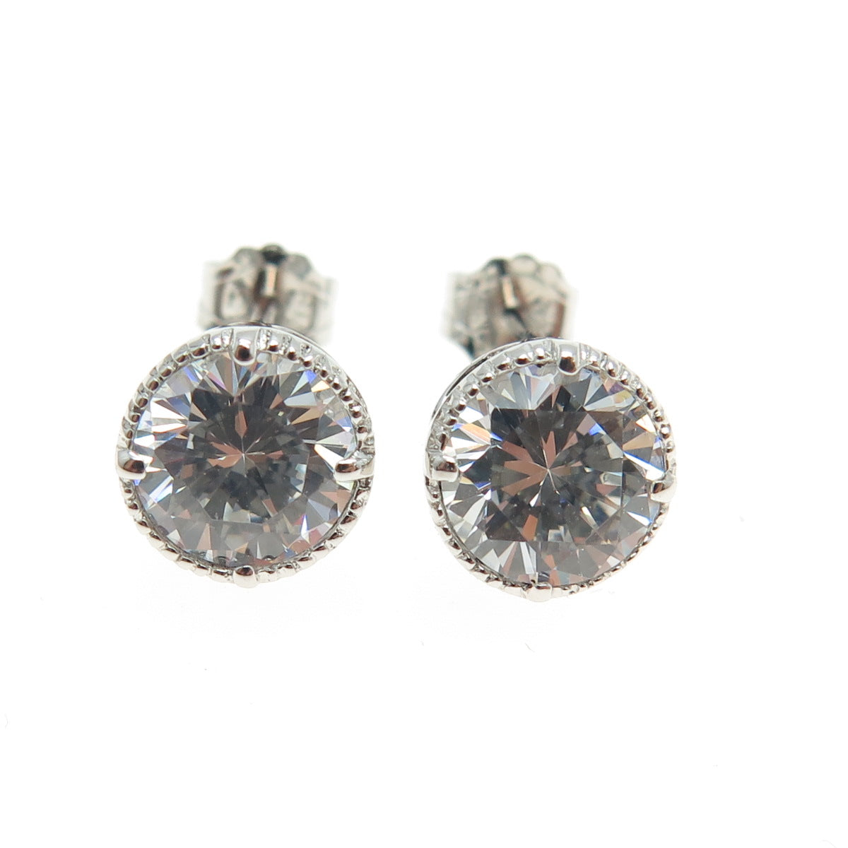 925 Sterling Silver Round-Cut C Z Stud Earrings