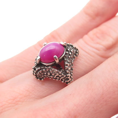 925 Sterling Silver Vintage Real Star Ruby Modernist Oxidized Ring Size 5.25