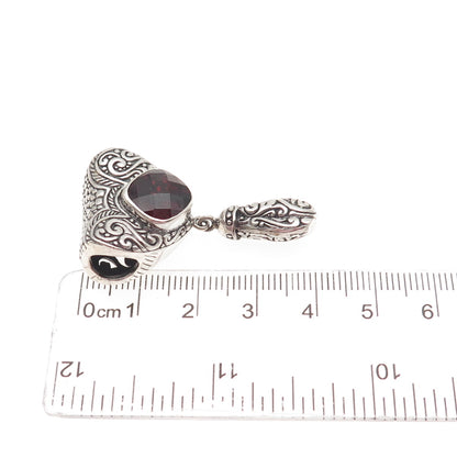 925 Sterling Silver Vintage Real Red Garnet Heart Swirl Slide Pendant