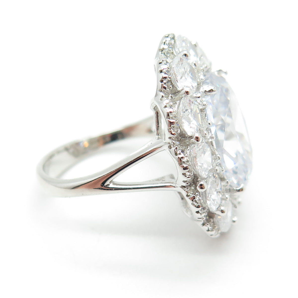 925 Sterling Silver Oval & Round-Cut C Z Ring Size 8