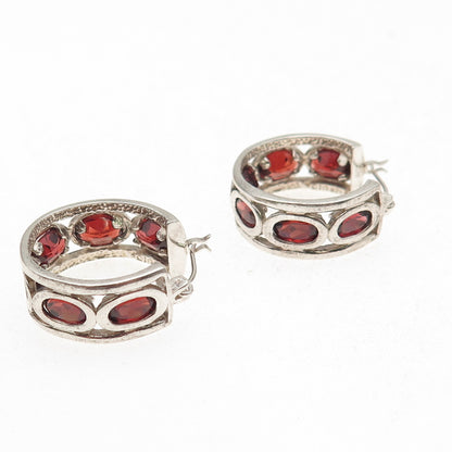 Clyde Duneier Sterling Silver Vintage Real Red Garnet All Around Hoop Earrings