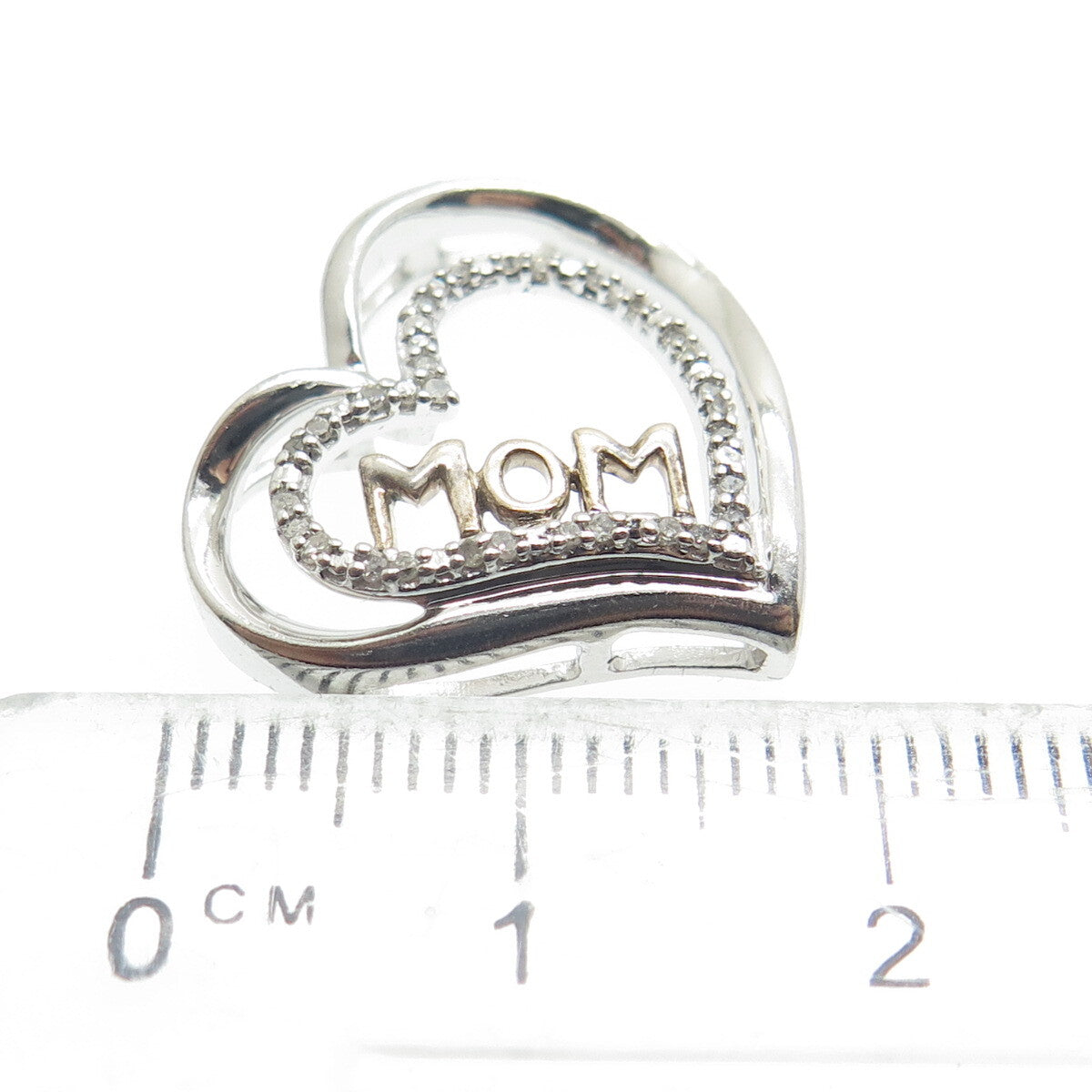 JANE SAYMOUR 925 Sterling Silver Real Diamond "Mom" Heart Pendant