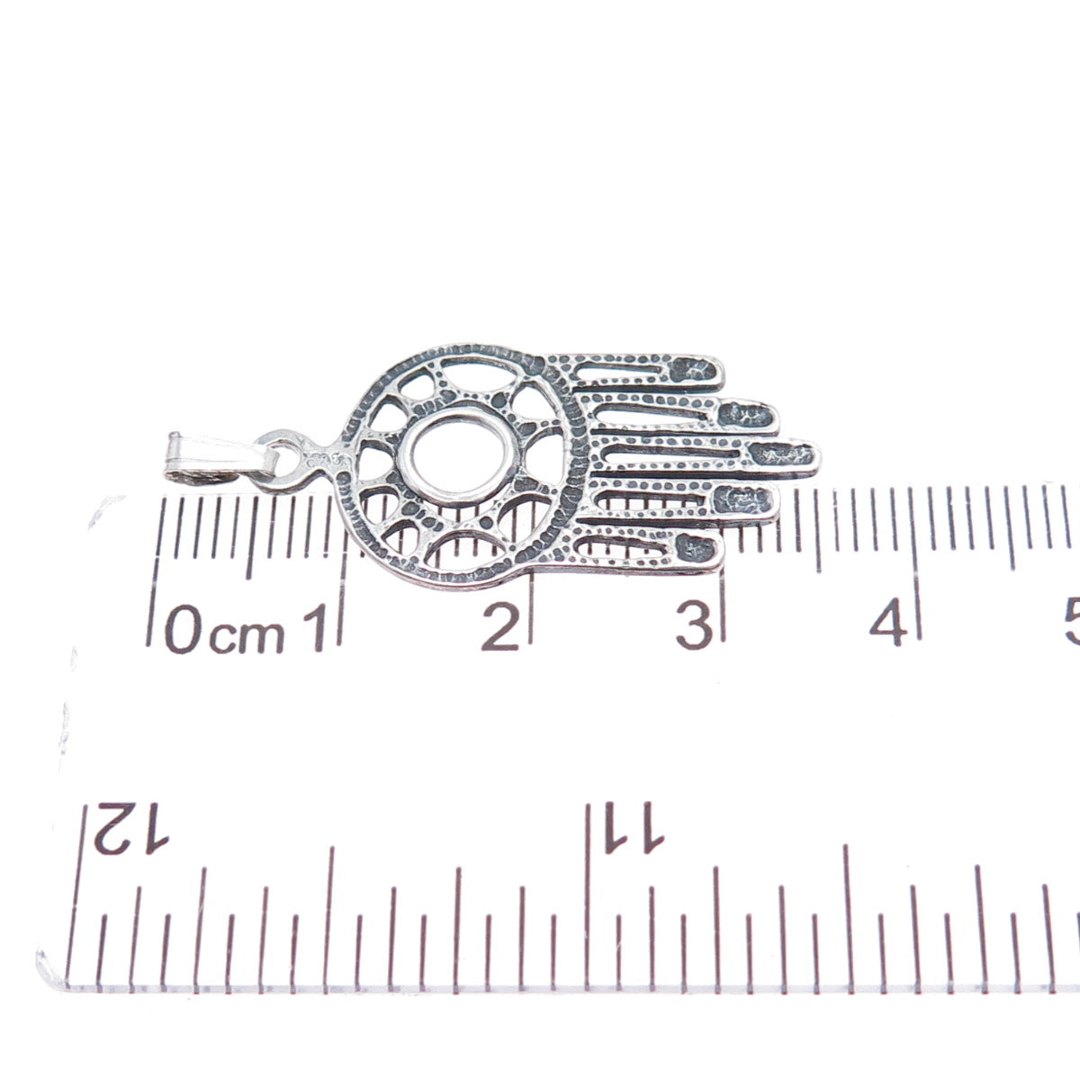 925 Sterling Silver Vintage Hamsa Amulet Oxidized Charm Pendant
