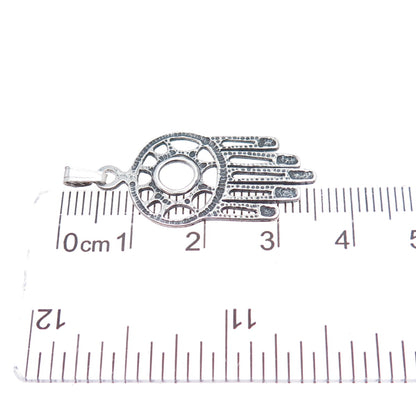 925 Sterling Silver Vintage Hamsa Amulet Oxidized Charm Pendant