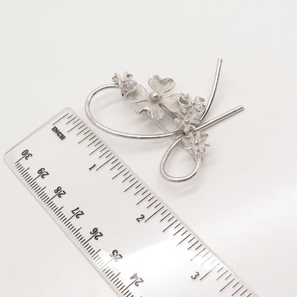 925 Sterling Silver Vintage Beau Floral Pin Brooch