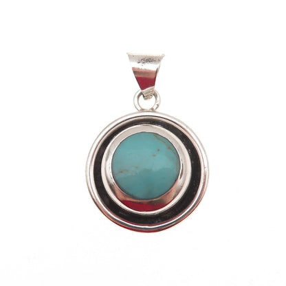 925 Sterling Silver Vintage Mexico Real Turquoise Modernist Charm Pendant
