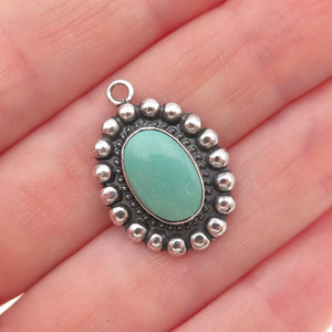 Old Pawn Sterling Silver Vintage Turquoise Floral Beaded Tribal Charm Pendant
