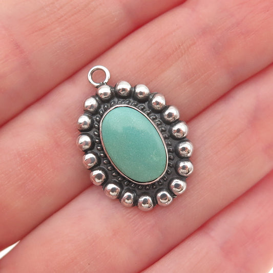 Old Pawn Sterling Silver Vintage Turquoise Floral Beaded Tribal Charm Pendant