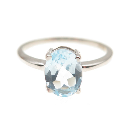 Dazzlers 925 Sterling Silver Real Oval-Cut Blue Topaz Ring Size 6
