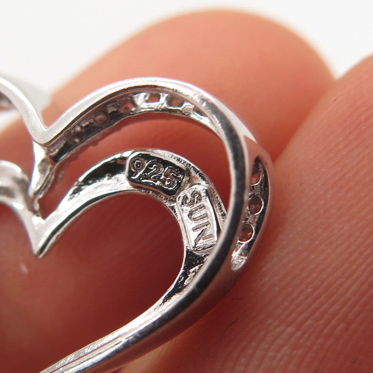 925 Sterling Silver SUN Real White Diamond Open Heart Slide Pendant