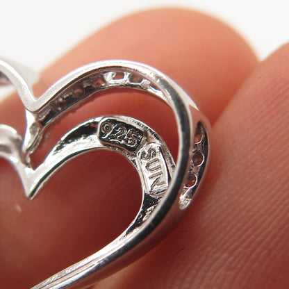 925 Sterling Silver SUN Real White Diamond Open Heart Slide Pendant