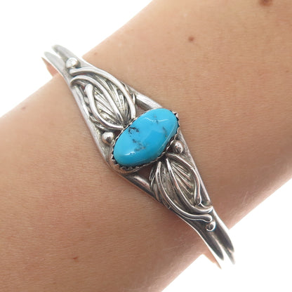 JERRY JOHNSON Old Pawn 925 Sterling Turquoise Feather Adjustable Bracelet 5.75"