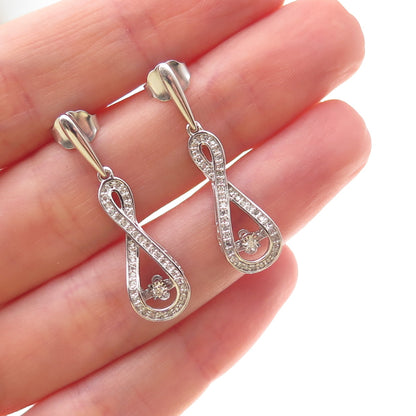 925 Sterling Silver Real Round-Cut Diamond Infinity Dangle Earrings