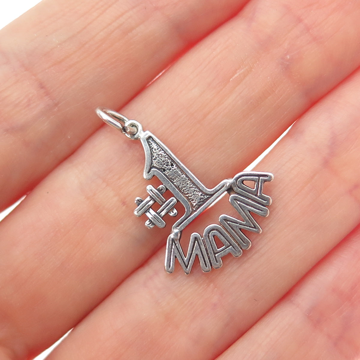 925 Sterling Silver Vintage 1980 #1 Mama Oxidized Minimalist Charm Pendant