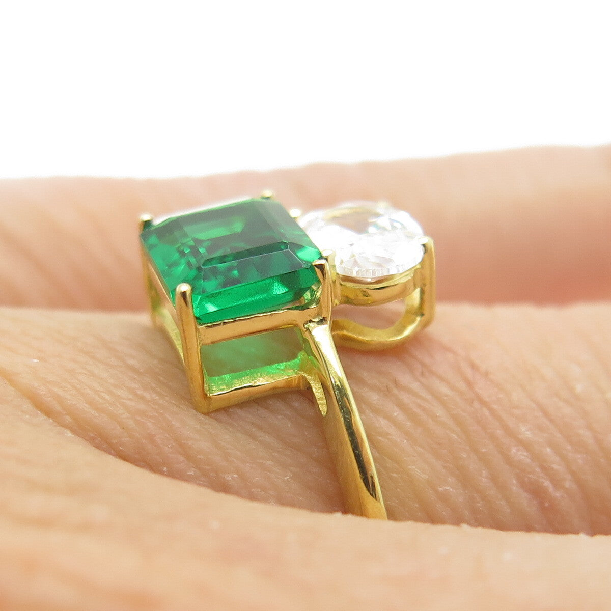 DSMK 925 Sterling Silver Gold Plated Chrome Diopside Gem & C Z Ring Size 6