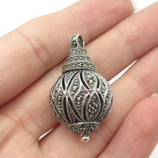 925 Sterling Silver Vintage Real Marcasite Gem Angel Cellar Amulet Pendant