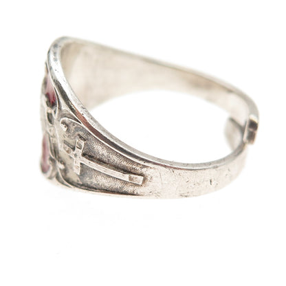 Creed Sterling Silver Antique Art Deco Enamel Holy Spirit Adjustable Ring Size 9