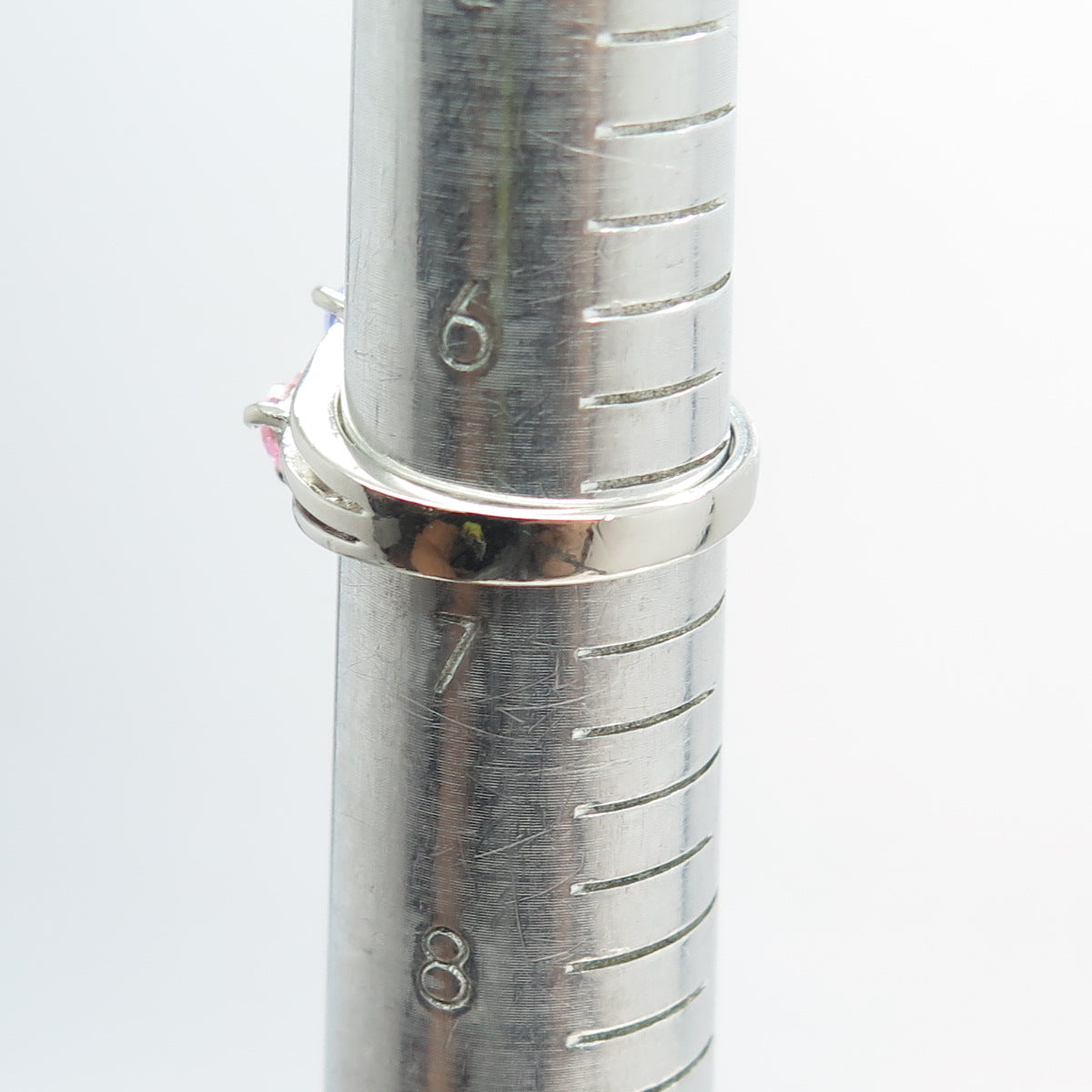 925 Sterling Silver Purple & Pink C Z Heart Ring Size 6.75