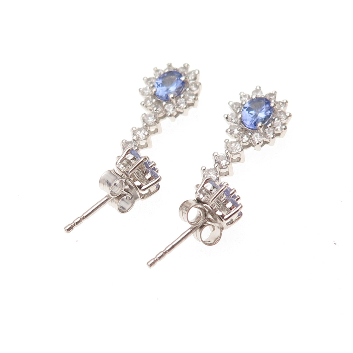 Chuck Clemency 925 Sterling Silver Real Tanzanite & White Topaz Dangle Earrings
