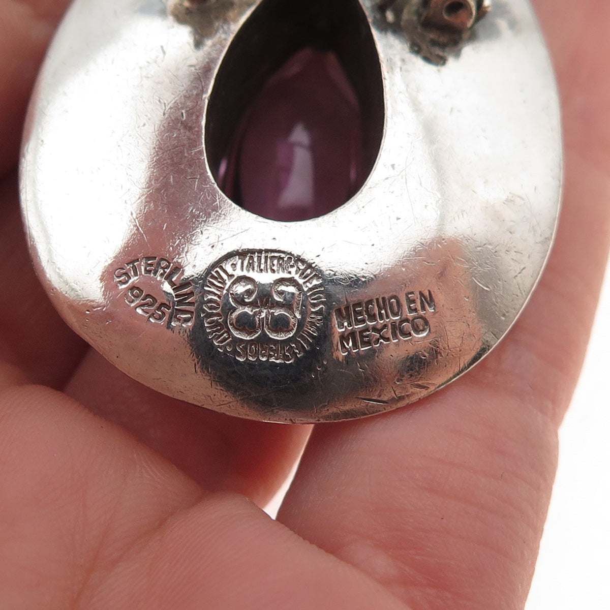 Los Ballesteros 925 Sterling Silver Vintage Mexico Amethyst Pin Brooch / Pendant