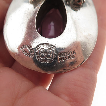 Los Ballesteros 925 Sterling Silver Vintage Mexico Amethyst Pin Brooch / Pendant