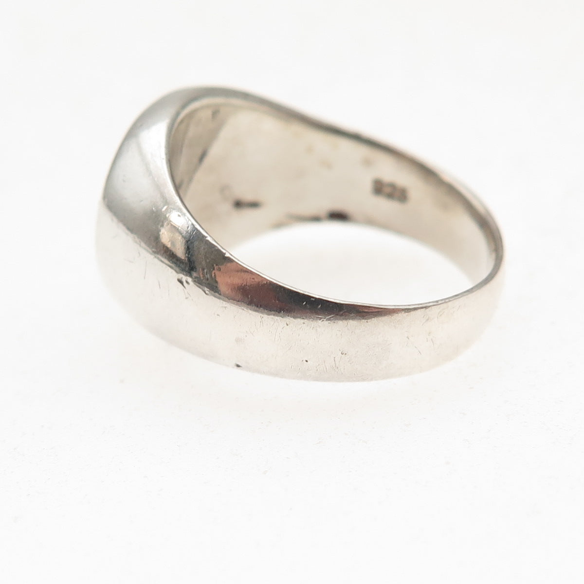 925 Sterling Silver Vintage Italy Real MOP Signet Oxidized Ring Size 7.5