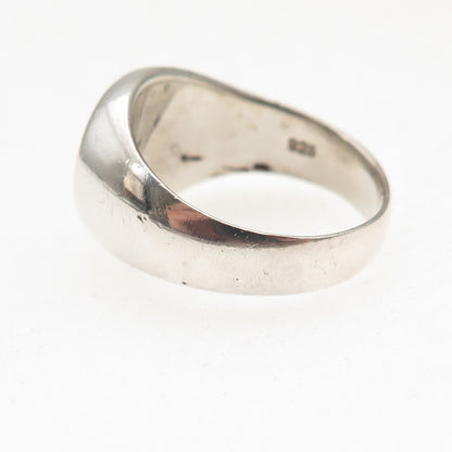 925 Sterling Silver Vintage Italy Real MOP Signet Oxidized Ring Size 7.5