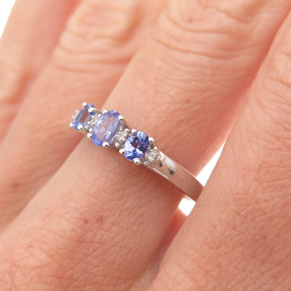Chuck Clemency 925 Sterling Silver Real Tanzanite & White Topaz Ring Size 8.25