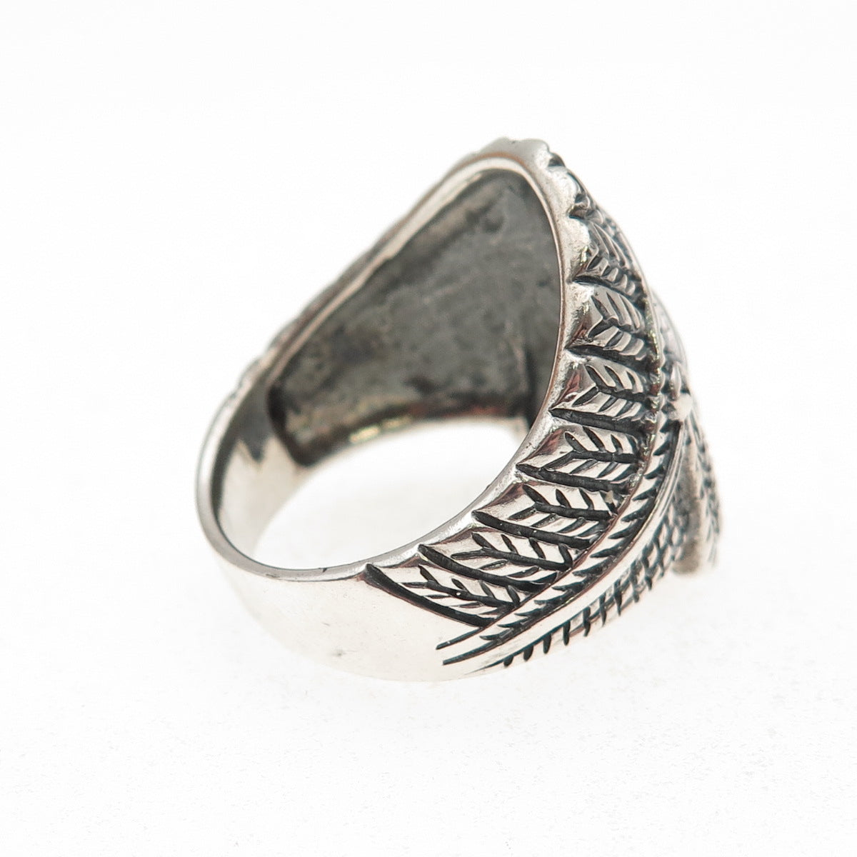 925 Sterling Silver Vintage Southwestern Indian Chief Oxidized Ring Size 8.75