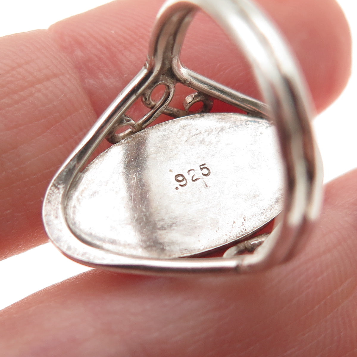 925 Sterling Silver Vintage Real Rhodonite Oxidized Ring Size 6