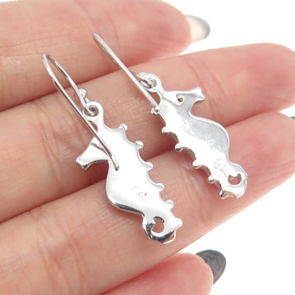 925 Sterling Silver Real Opal & C Z Seahorse Dangling Earrings