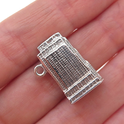 925 Sterling Silver Vintage 30 Rockefeller Plaza Oxidized 3D Charm Pendant