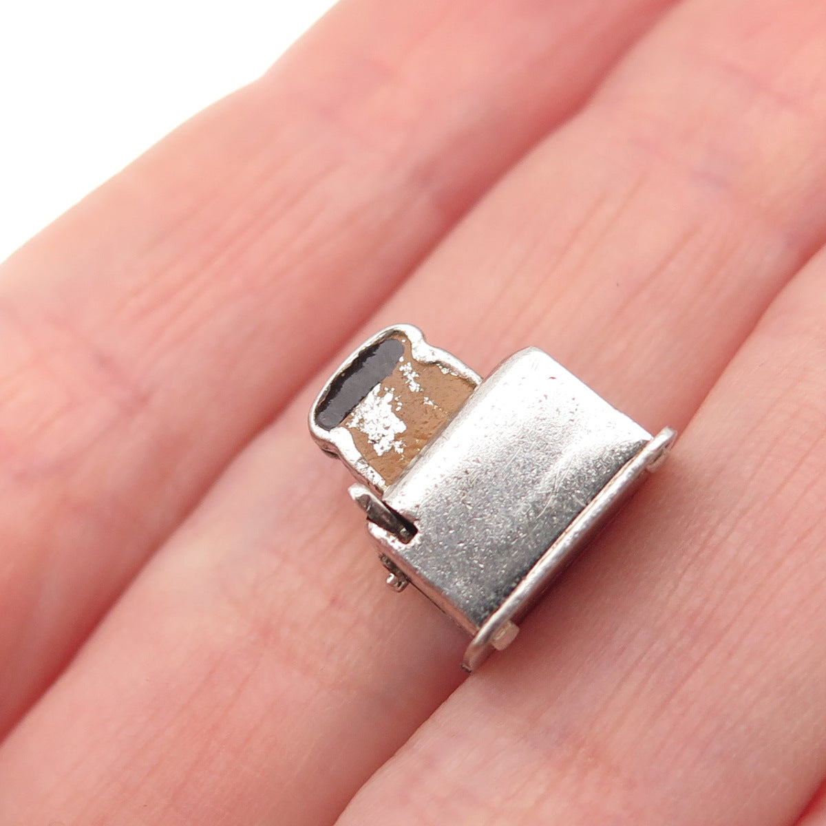 925 Sterling Silver Antique Art Deco Enamel Toaster Articulated 3D Mini Pendant