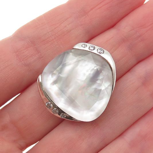 SILPADA 925 Sterling Silver Real Doublet MOP & C Z Modernist Slide Pendant