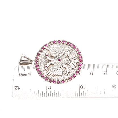 925 Sterling Vintage Real Ruby Double-Headed Eagle Pendant (missing 2 stones)