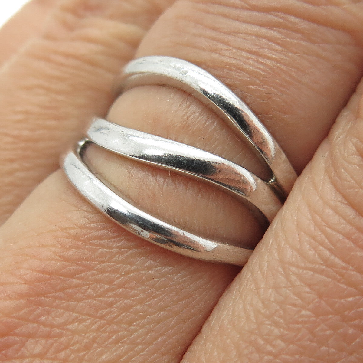 CHAPAL ZENRAY 925 Sterling Silver Vintage Wavy 3-Row Ring Size 8