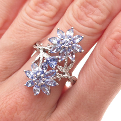 Chuck Clemency 925 Sterling Silver Real Tanzanite Floral Ring Size 8.25