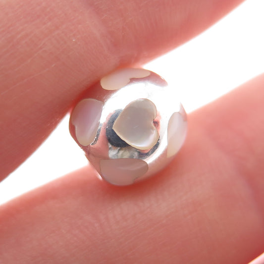 PANDORA 925 Sterling Silver Real MOP Heart Slide Bead Charm