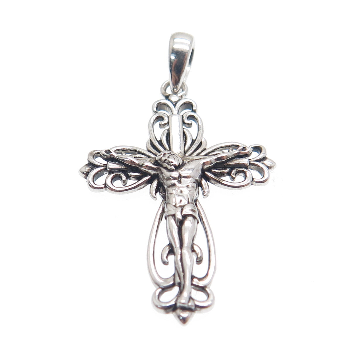 REGINA LANE 925 Sterling Silver Ornate Crucifix Cross Religious Pendant