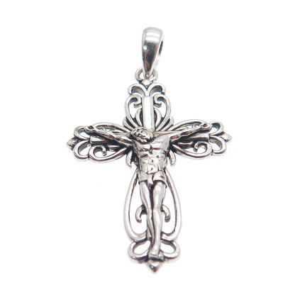 REGINA LANE 925 Sterling Silver Ornate Crucifix Cross Religious Pendant