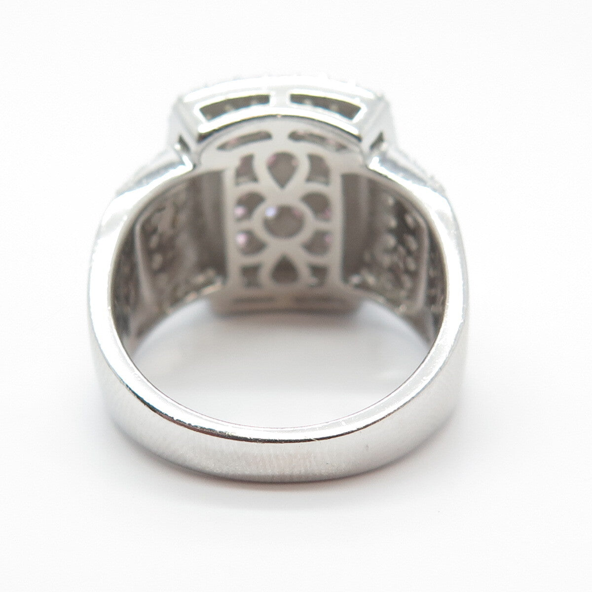 925 Sterling Silver Blue White & Pink C Z Rectangle Ring Size 7