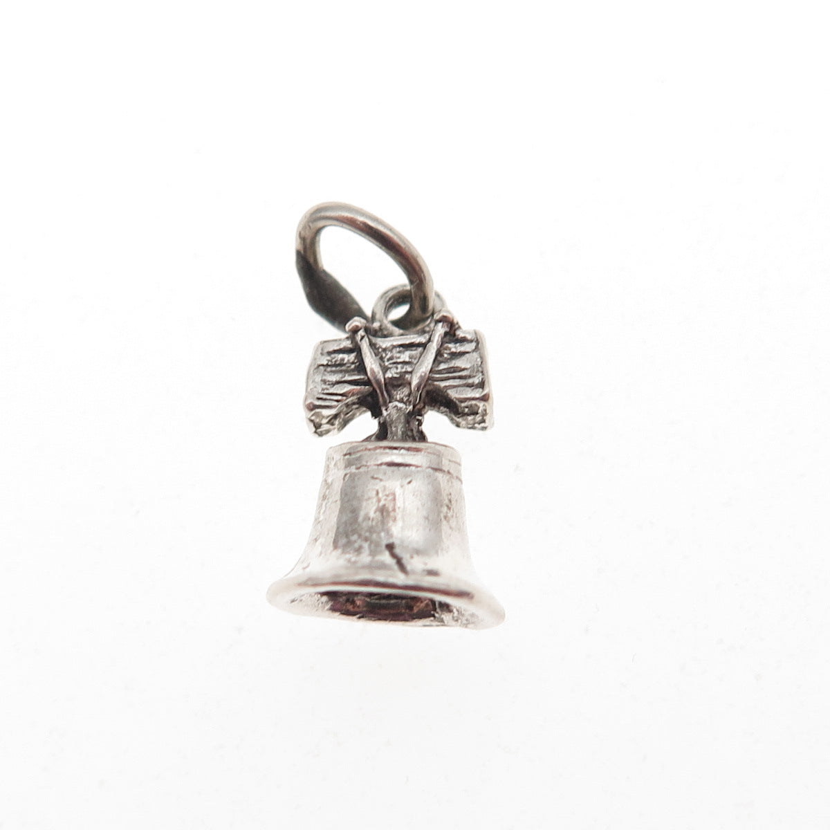 925 Sterling Silver Vintage Liberty Bell Oxidized 3D Mini Charm Pendant